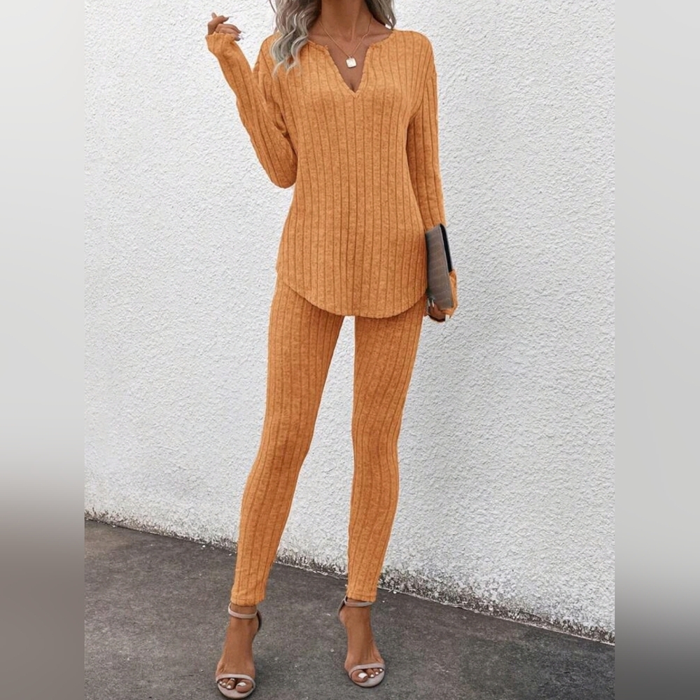 SHEIN | Orange Ribbed Knit Leggings Set